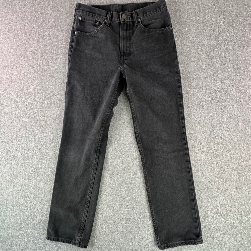 Levi's Jeans Mens 32 505 Regular Fit Black Straight Leg Denim Faded